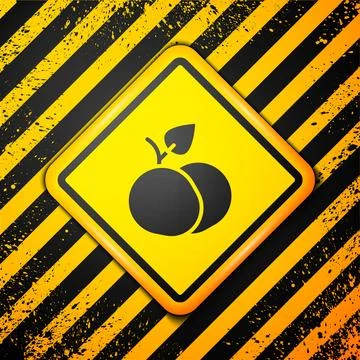 Black Mango fruit icon isolated on yellow background. Warning sign. Vector 스톡 일러스트