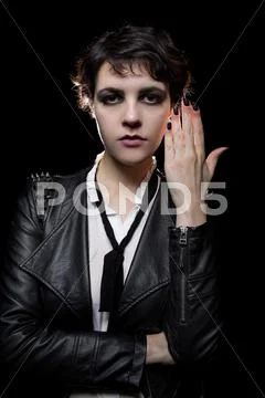 Black Manicure or Press On Nail Art Stock Photos