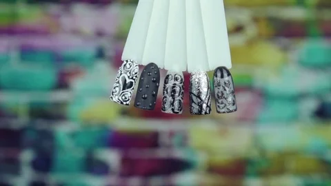 Black manicure templates pattern color background Stock Footage 79132430
