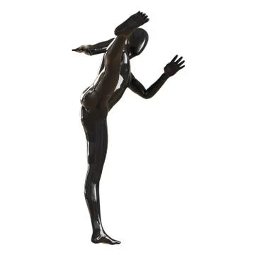 Black mannequin guy kicks a high kick. Isolated on a white background. 3D ren イラスト素材