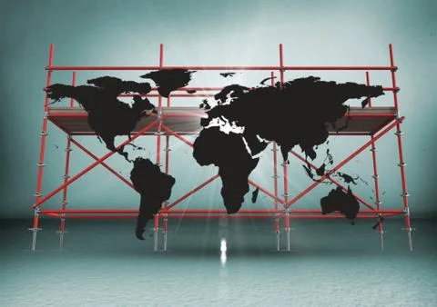 Black map and flare against scaffolding in green room Stock Illustration