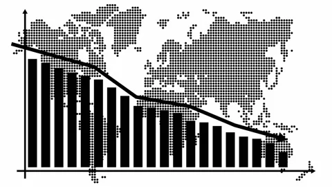 Black map and recession chart white Stock Footage 195247813