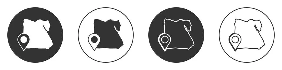 Black Map of Egypt icon isolated on white background. Circle button. Vector Illustrazione stock