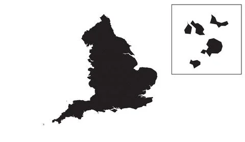 Black map of england and islands silhouette vector graphic on white background Stock Illustration