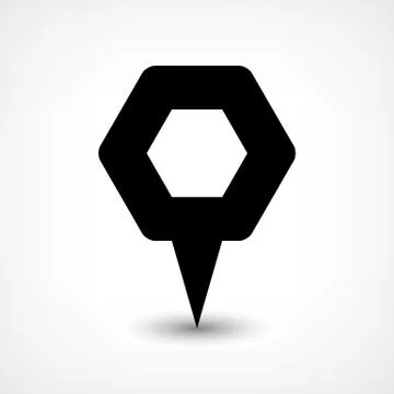 Black map pin flat location sign hexagon icon Illustrazione stock