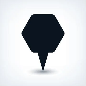 Black map pin flat location sign hexagon icon Illustrazione stock