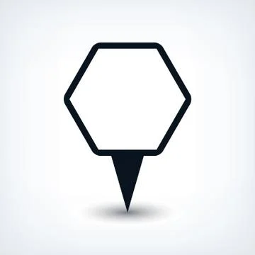 Black map pin flat location sign hexagon icon Illustrazione stock