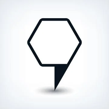 Black map pin flat location sign hexagon icon Illustrazione stock