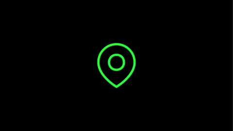 Black map pin icon on bright green background for navigation Stock Footage 331941583