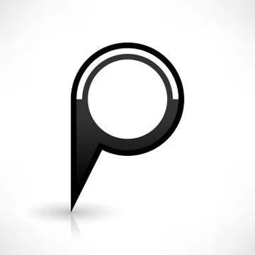 Black map pin icon flat round location sign Illustrazione stock