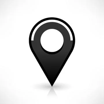 Black map pin icon flat round location sign Illustrazione stock