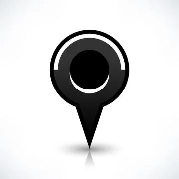 Black map pin icon flat round location sign Illustrazione stock