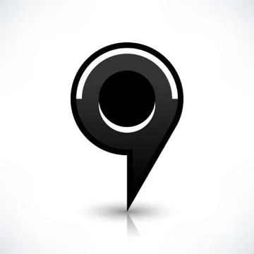 Black map pin icon flat round location sign Stock Illustration
