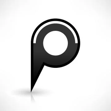 Black map pin icon flat round location sign Stock Illustration