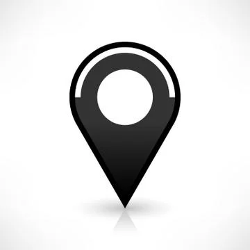 Black map pin icon flat round location sign Illustrazione stock