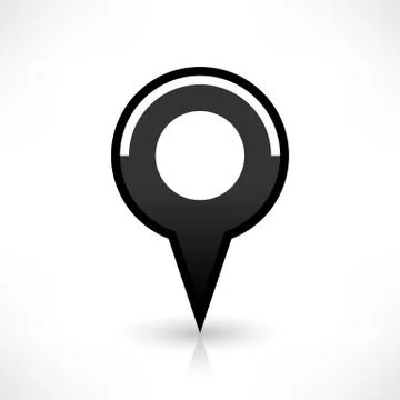 Black map pin icon flat round location sign Illustrazione stock
