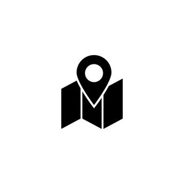 Black map pin icon with a folded map design, perfect for navigation and tra.. Illustrazione stock