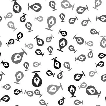 Black Map pointer with fire flame icon isolated seamless pattern on white Stockillustratie