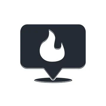 Black Map pointer with fire flame icon isolated on white background. Fire n.. Stock Illustration