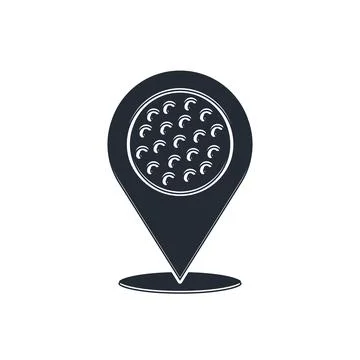 Black Map pointer with golf sport club icon isolated on white background.  .. Stock Illustration