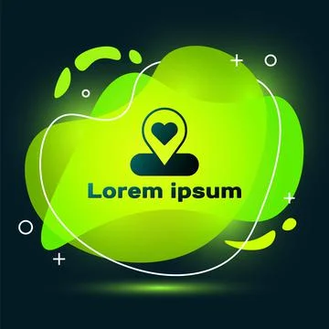 Black Map pointer with heart icon isolated on black background. Valentines day Stock Illustration