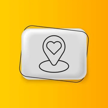 Black Map pointer with heart icon isolated on yellow background. Valentines.. Stockillustratie