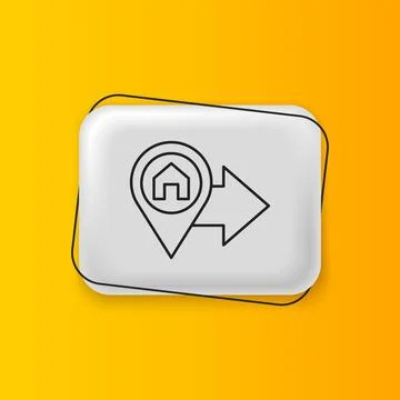 Black Map pointer with house icon isolated on yellow background. Home locat.. Stock Illustration