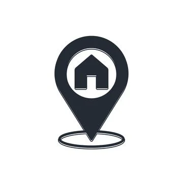 Black Map pointer with house icon isolated on white background. Home locati.. Stock Illustration