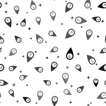 Black Map pointer with Question symbol icon isolated seamless pattern on white Illustrazione stock