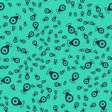 Black Map pointer with star icon isolated seamless pattern on green backgroun Stock Illustration