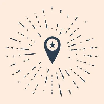Black Map pointer with star icon isolated on beige background. Star favorite pin Stock Illustration
