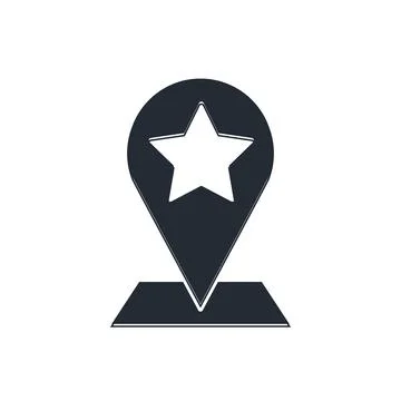 Black Map pointer with star icon isolated on white background. Star favorit.. Illustrazione stock