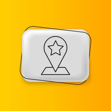 Black Map pointer with star icon isolated on yellow background. Star favori.. Stock Illustration