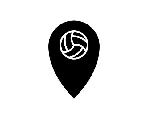 Black map pointer with volleyball ball on the white background. Vector design Stock Illustration