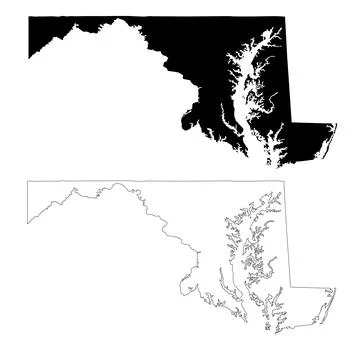 Black map of state Maryland.  Map of the U.S. state of Maryland Stock Illustration