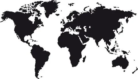 Black map of world Stock Illustration