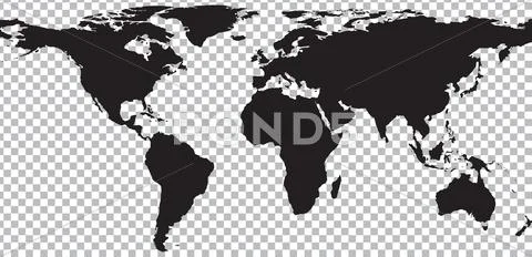 Black map of world on transparent background Stock Illustration