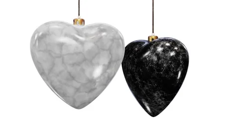 Black marble and white marble Christmas hearts looping 3D animation with alpha Video stock 201965485