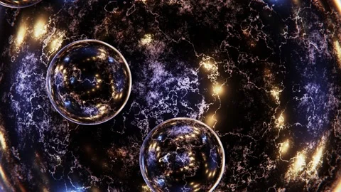 Black marble sphere with rolling small marble spheres looping 3D animation Stock Footage 177001140