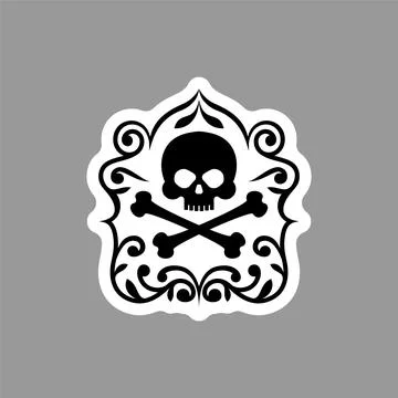 Black mark emblem with skull, bones, and ornaments, symbolizing danger, pir.. Stock Illustration