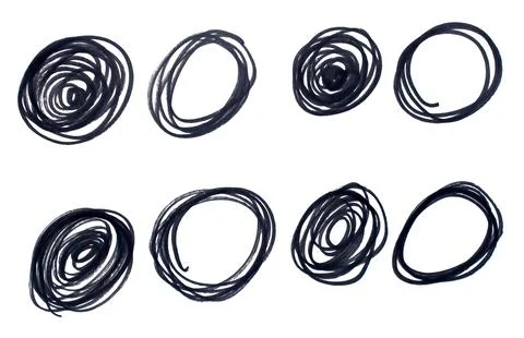 Black marker scribble set design elements isolated on white Stock Illustration