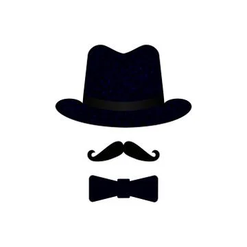 Black masquerade hat, mustache, bow tie. Isolated objects. Vector Stock Illustration