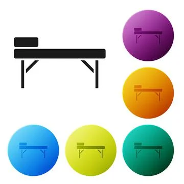 Black Massage table icon isolated on white background. Set icons in color circle Stock Illustration