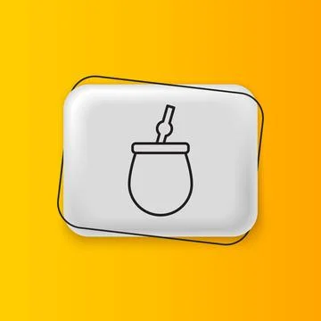 Black Mate tea icon isolated on yellow background. Silver rectangle button... Illustrazione stock