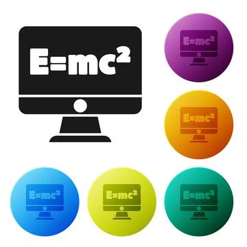 Black Math system of equation solution on computer monitor icon isolated on Stock Illustration