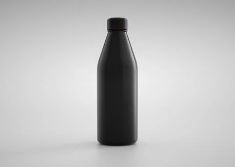 Black-matte, empty stainless thermo water bottle close-up on white backgrou.. Stock Photos