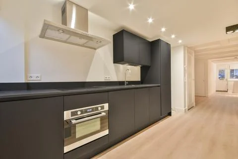 Black matte hi-tech kitchen Stock Photos