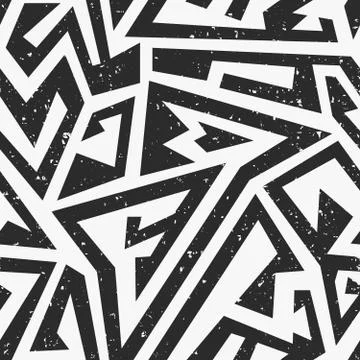 Black maze seamless pattern with grunge effect Stock Illustration