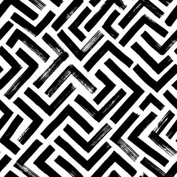Black maze seamless pattern with triangular lines. Illustrazione stock