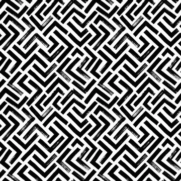 Black maze seamless pattern with triangular lines. Stock Illustration